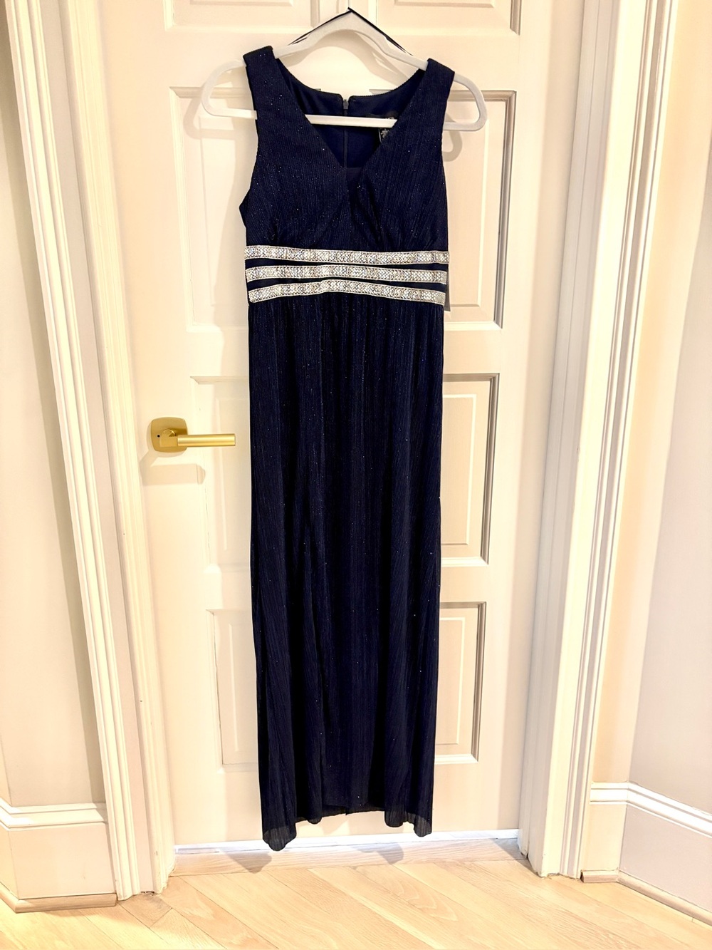 R&M Richards Navy Maxi Long Dress with Silver Waist Details Sz 6 NWT NEW
